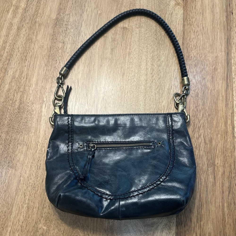 The‎ Sak Indio Black Leather Shoulder Bag With Braided Strap Brass Hardware